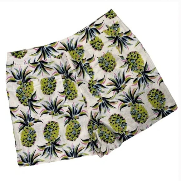 BODEN GEORGINA 100% Linen Flat Front Pineapple Print SHORTS 4" Inseam White - Picture 4 of 4